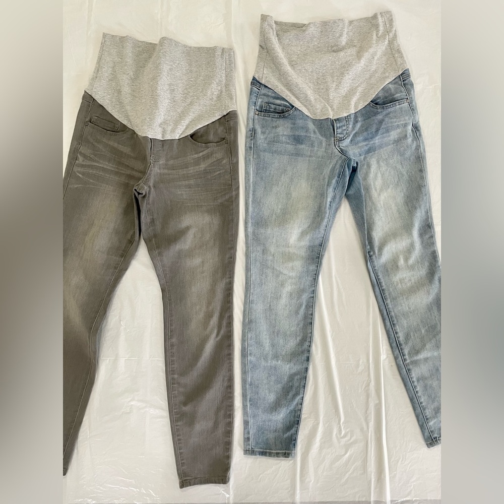 Maternity Skinny Jeans with Stretch Panel - Grey and Light Blue
